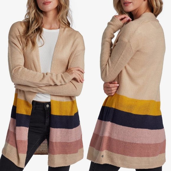 Roxy Sweaters - Roxy Shimmy Shimmy Cardigan Light Weight Knit Open Front Colorblock Beige Nude M
